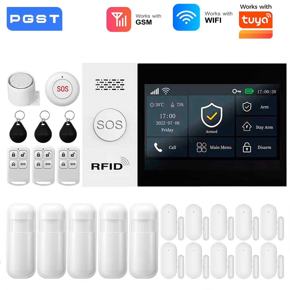 Smart Home Automation Kit - 2.4G WIFIスマートGSMアラームシステム、TUYAスマートライフ対応、PIRワイヤレスソーラーサイレン付き、Alexa対応、家庭用セキュリティ保護
