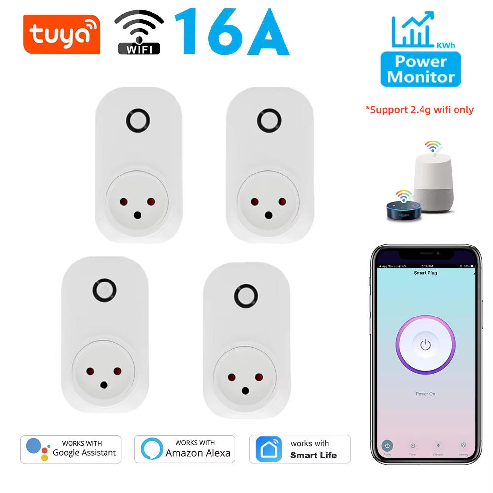 Smart Light Switch Wifi - Tuya スマートソケットイスラエルプラグ 16A パワーモニター Wifi ライトスイッチスマートライフリモコンコンセント