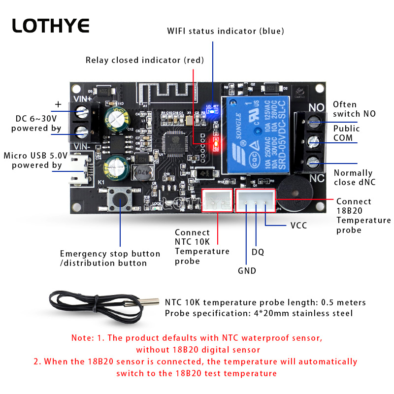 Wifi Thermostat - リモート WIFI サーモスタット高精度温度コントローラーモジュール冷却および加熱 APP 温度収集 XY-WFT1