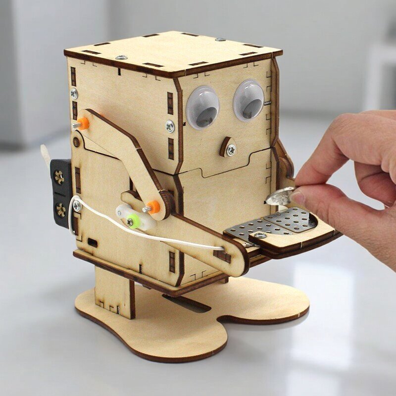 Stem Robotics Kit - 木製組み立てDIYロボットコイン食いしん坊モデルSTEMプロジェクト教育学習科学実験教育学習キット