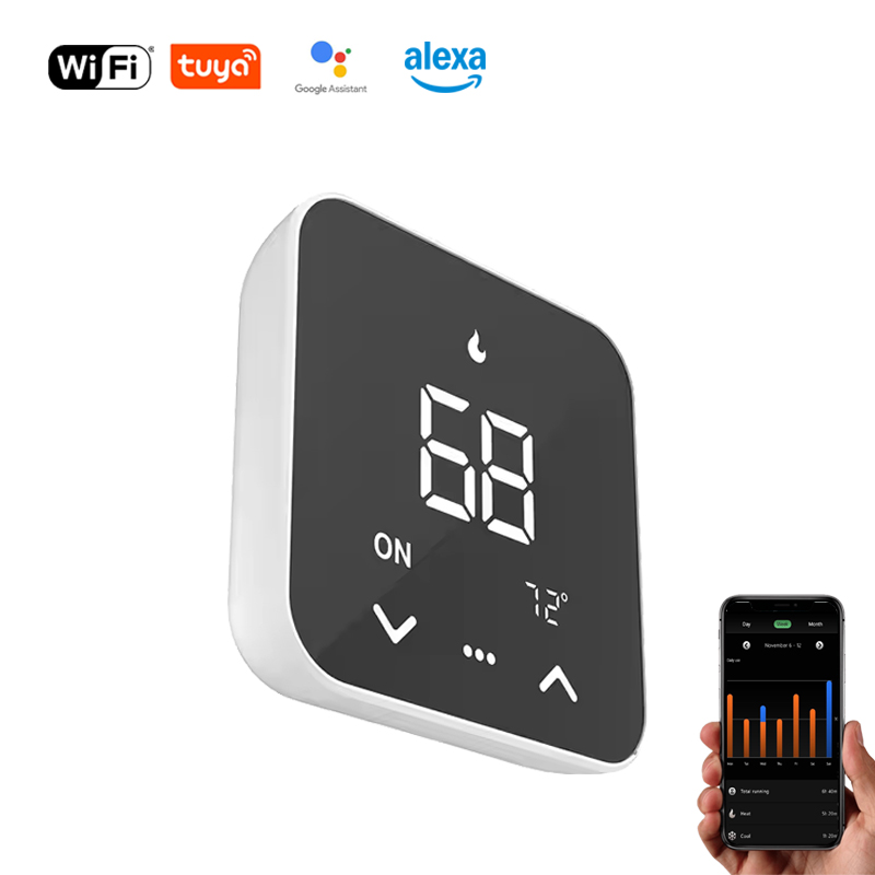 Wifi Thermostat - 2026年新型Tuya WiFiスマートサーモスタット24V Google Home対応 HVACシステム用 プログラム可能なタッチボタン式ルームサーモスタット