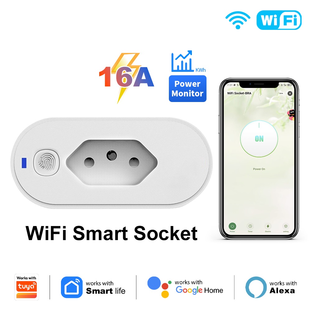 Wifi Smart Plug - ブラジル製 Wi-Fi スマートプラグ 16A。アプリによる遠隔操作、スマートライフ対応、AlexaやGoogleアシスタントによる音声操作が可能。