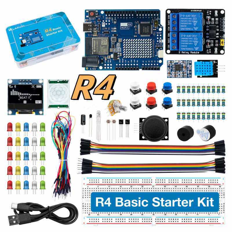 Microcontroller Kit - UNO R4 WiFi対応開発スターターキット。センサーと電子部品が付属し、プログラミング学習やDIYプロジェクトに最適。
