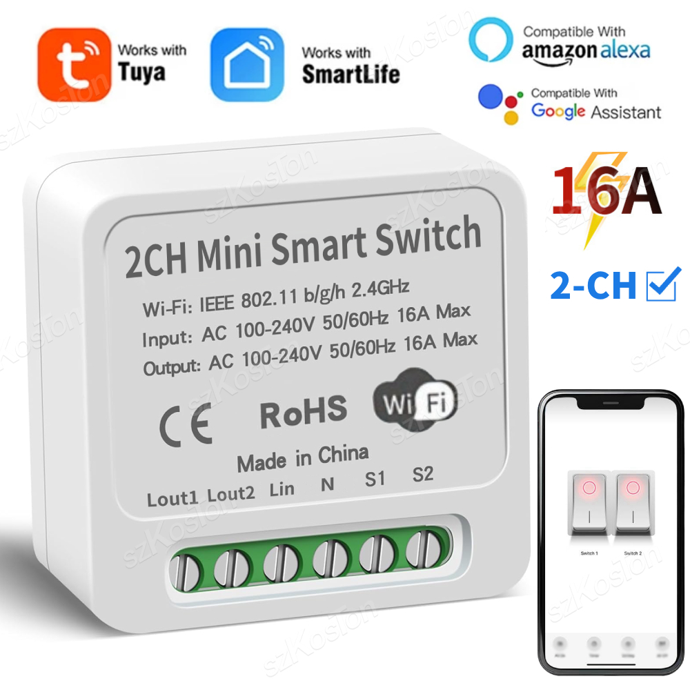 Smart Light Switch Wifi - 16A Tuya WiFi スマートスイッチモジュールスマートホーム 2CH MiNi