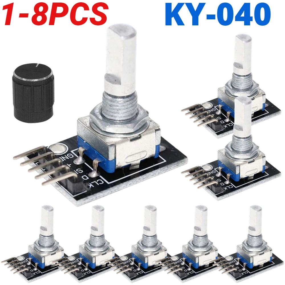 Sensor Kit Arduino - 1-8 個 KY-040 360 度ロータリーエンコーダモジュール、ノブキャップ付き 5V