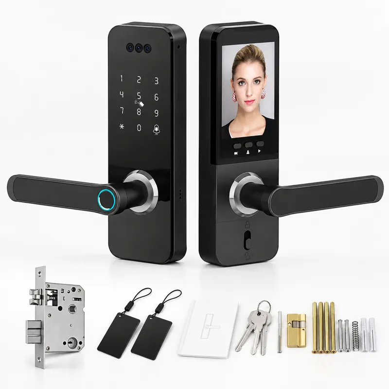 Smart Door Lock Wifi - 家庭用顔認識ロック、猫目型、パスワード入力、電子式、多言語対応、音声認識、指紋認証、リチウム電池